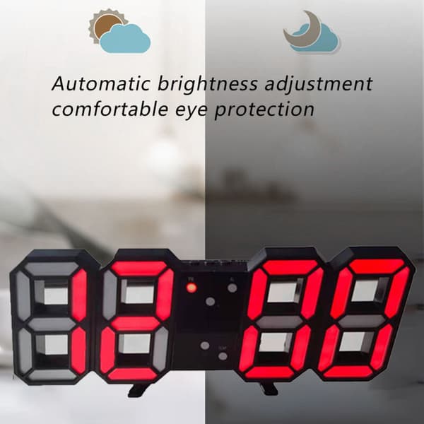 3D LED Digital Klocka – Smart Röststyrning – Visar tid, datum och temperatur – Automatisk ljusstyrkejustering – Högkvalitativ ABS