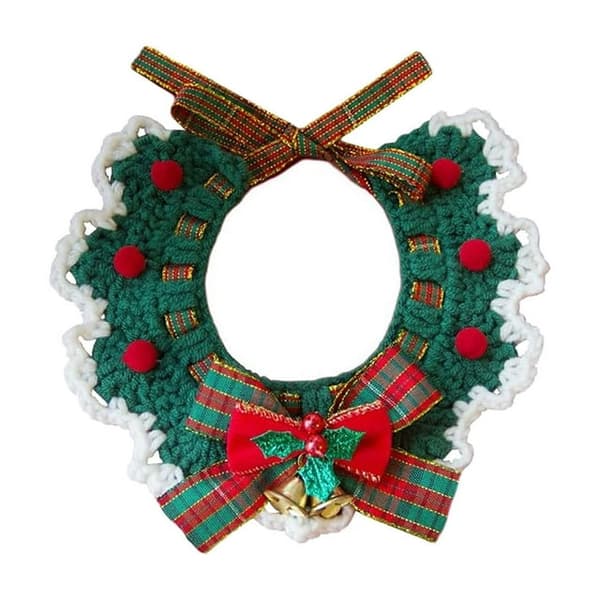 Stickad ullhalsband för husdjur, katt hund, festlig rosett, juldekoration.