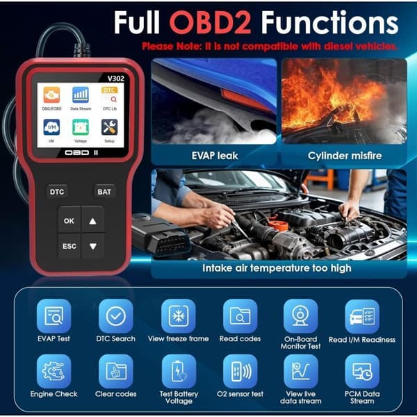 OBD2 Diagnostisk Bilväska. V302 Universell Bilkodläsare. OBD Diagnostisk Bil Multimärke.