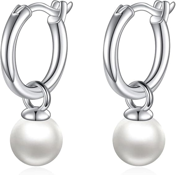 Pärlörhängen, pärlörhängen i sterlingsilver för kvinnor.