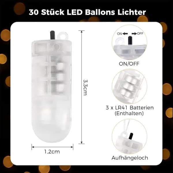 30-pack LED ballonglampor, batteridrivna, varmvita mini LED-lampor