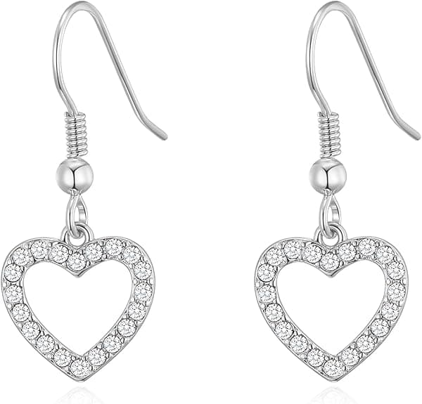 Silverpläterade hjärtformade ringörhängen, Zircondia®-kristaller.