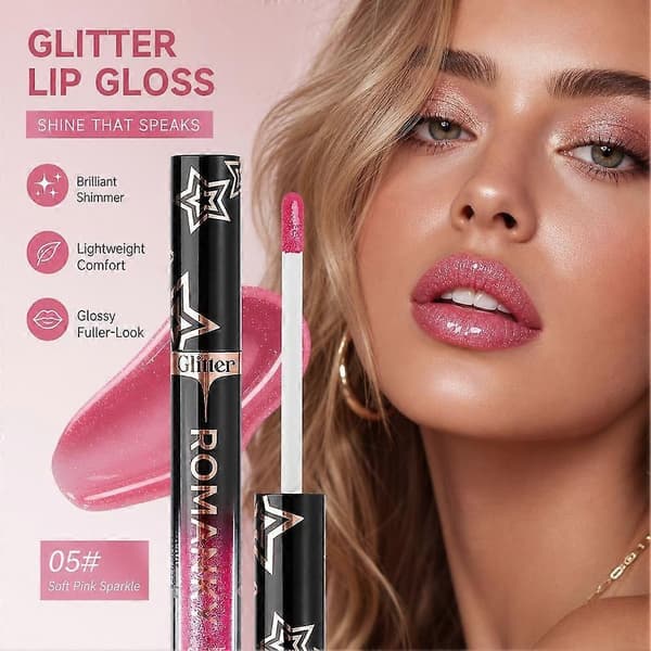 Shimmering Lip Gloss - Glittriga nyanser, ej klibbig, precis applikator, 2,3 g, 04#