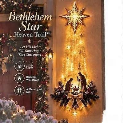 Juldekoration för vägg med belysning och julkrubba – perfekt för julpyntning i hemmet.