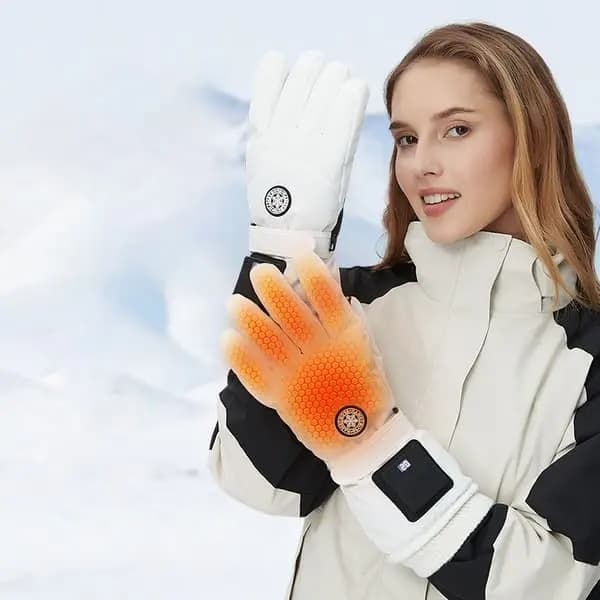 Unisex uppvärmda handskar - tre temperaturinställningar, elektriskt uppvärmda vinterhandskar med justerbar handledsrem (vit)
