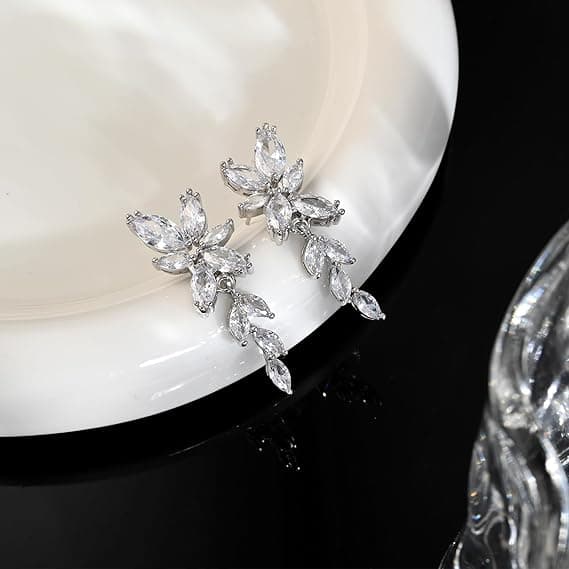 Brudens ädelsten droppformade bröllopsörhängen, guld/silverpläterade, blommiga, färgglada dinglande present.
