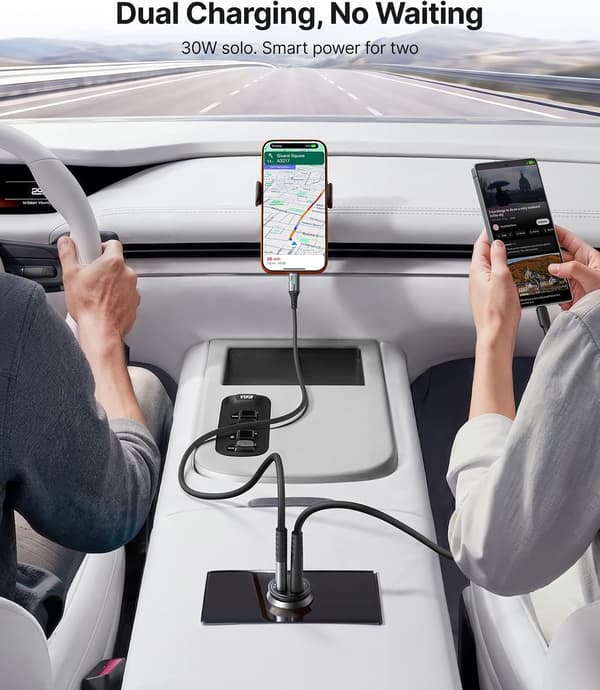 Billaddare, 60W total effekt [USB-C 30W + USB-A 30W] Cigarettändarladdare