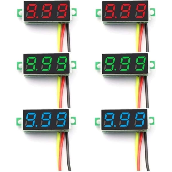 6-delad mini digital voltmeter DC 0-100V 0,28 tum mini digital voltmeter med tre linjer spänningstestare mätare 3 färger