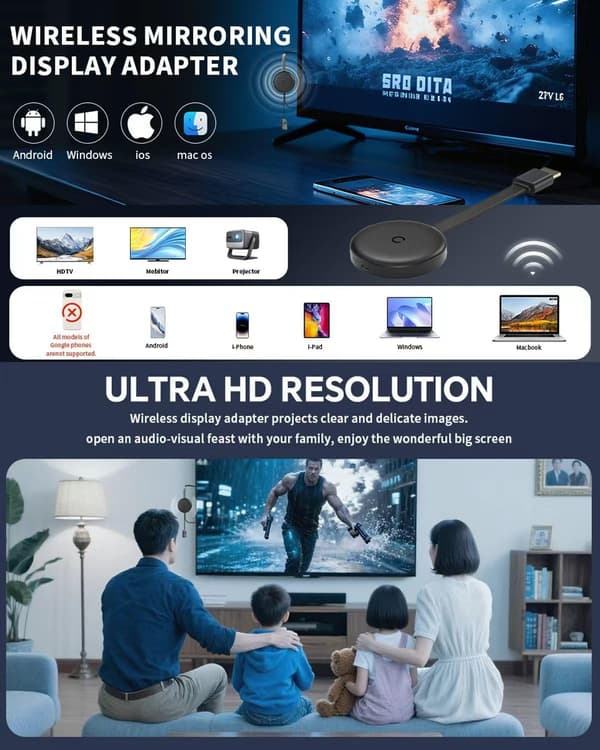 Trådlös HDMI-skärmadapter, 1080P skärmspeglings-TV-sticka