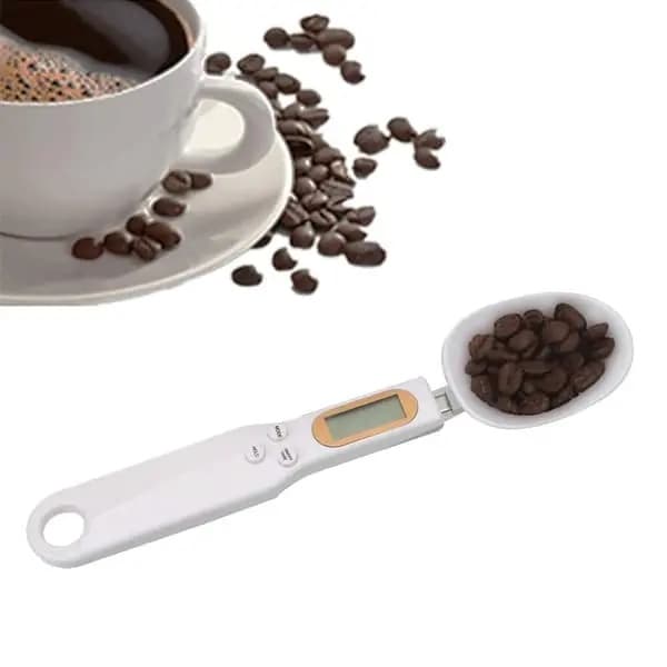 Elektronisk köksvåg med sked – hög precision 500g/1.1lb (0.1g), vit