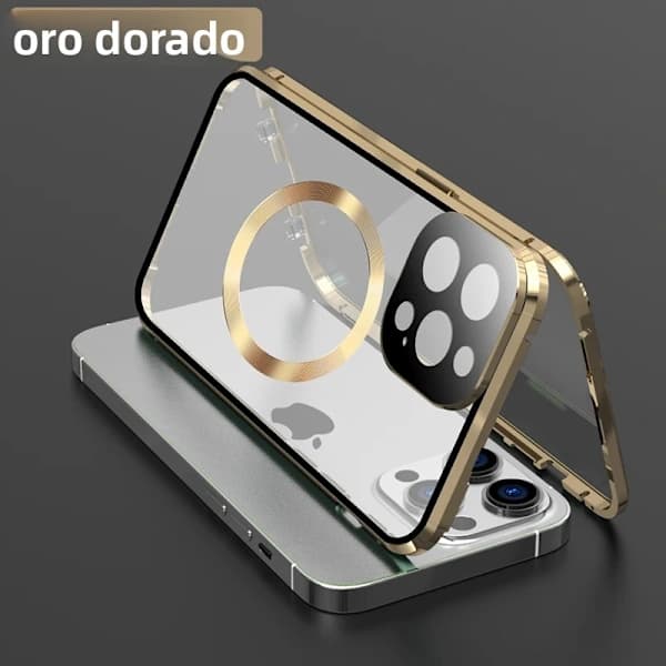 Guldfärg; Kompatibel med iPhone 12proMAX; 360° allsidigt linsskydd; magnetisk metallram.