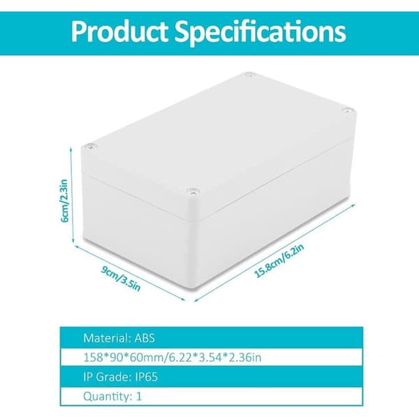 IP68 Vattentät Kopplingsdosa, ABS Plast Utomhuskapsling, Utomhus Kopplingsdosa för Projektkapsling (158 x 90 x 60 mm)