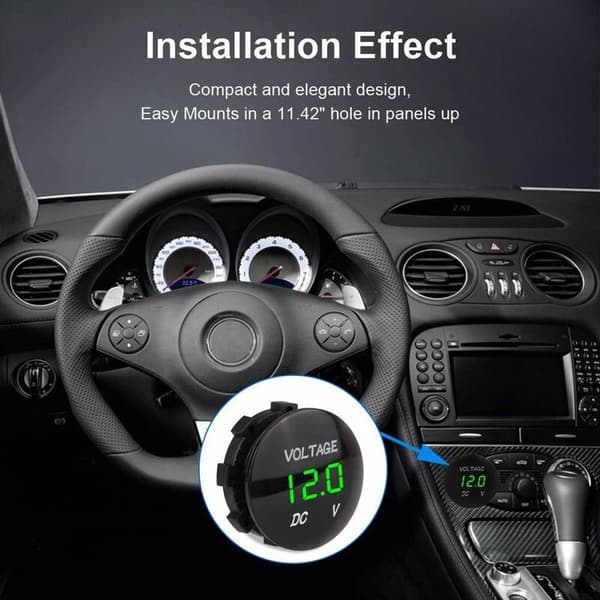 DC 12V-24V LED Digital Voltmeter för Bil, Motorcykel, Lastbil, Båt (Grönt Ljus)