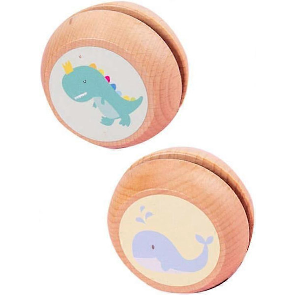 Träjojo, tecknad design, bärbar, redo att spela (2-pack)