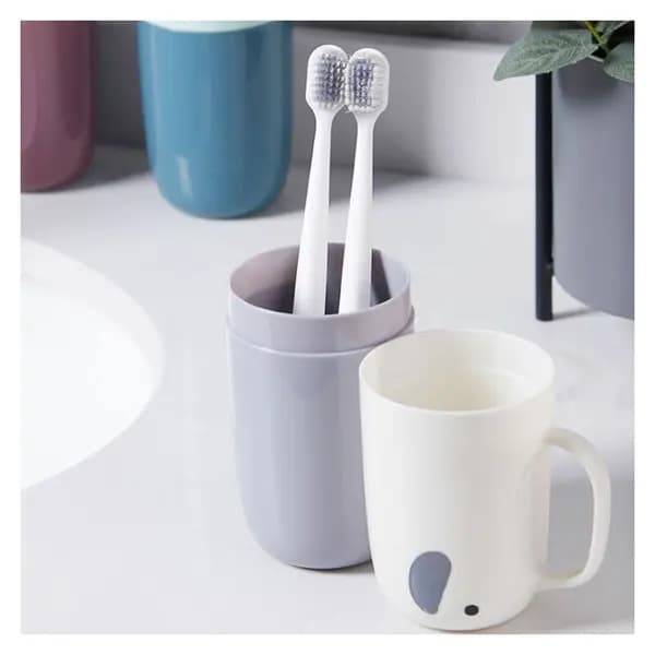 Resemug för munskölj, tandborstmugg, bärbar dammtät förvaringslåda för tandborste (rosa)