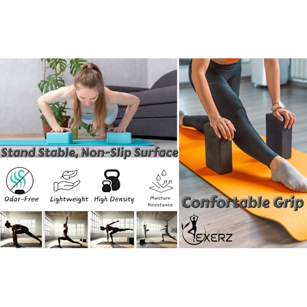 2-pack yogablock, halkfria, lätta, för Pilates.