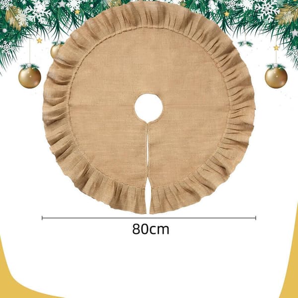 Julgransmatta i linne, veckad julgransmatta, trädbasöverdrag med volang, rustika höstdekorationer för vinterfest (80 cm)