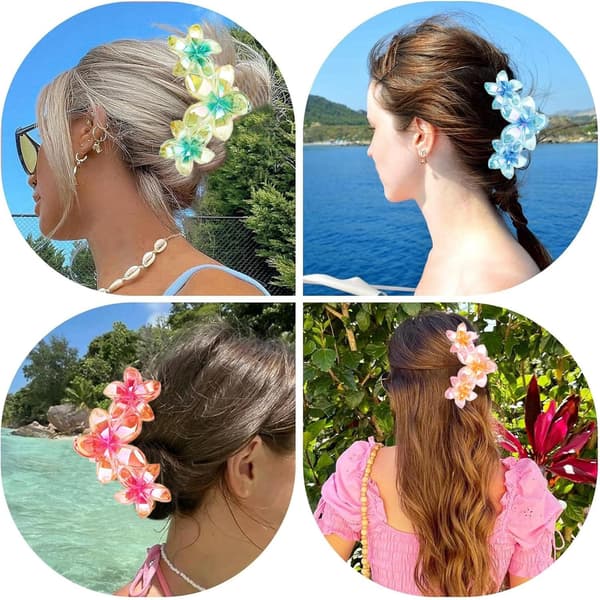 4-pack blomhårklämmor, halkfria stora i hawaiiansk stil för medellångt hår.