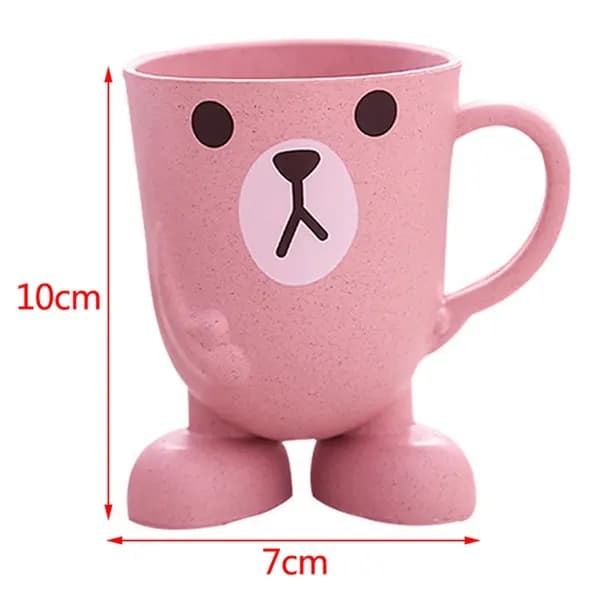 Mug för munsköljning i hemmet med sugrör, tecknat djur, rosa