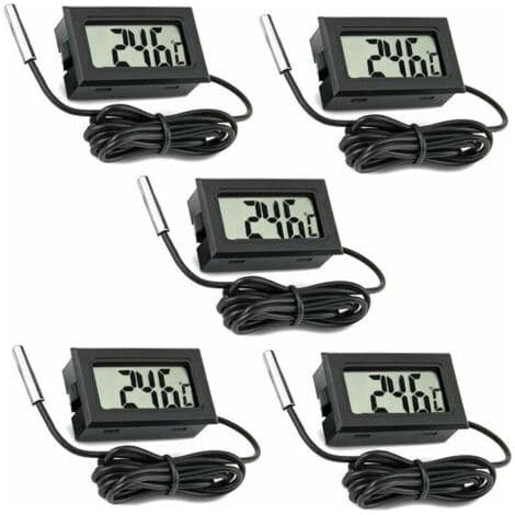 Set med 5 digitala LCD-termometrar med extern sond för bil, kylskåp, frys, akvarium