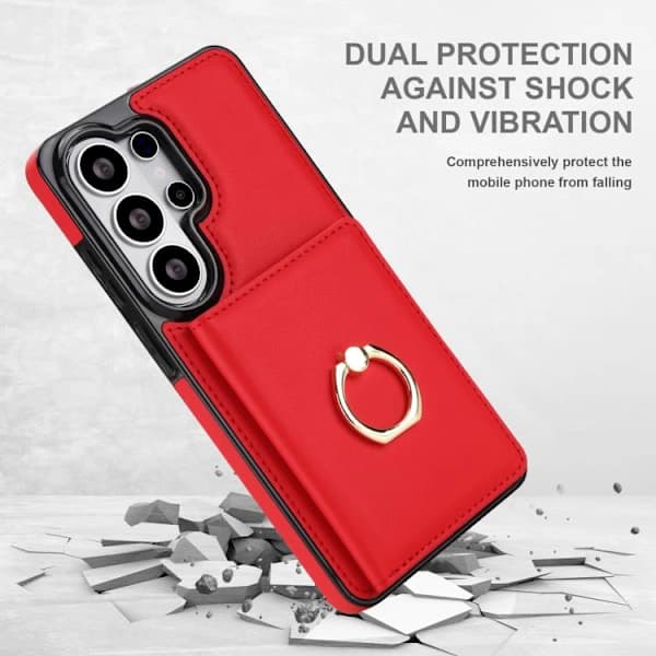 Samsung Galaxy S26 Ultra 5G Fodral med RFID Stöldskydd Kort Ringhållare Röd
