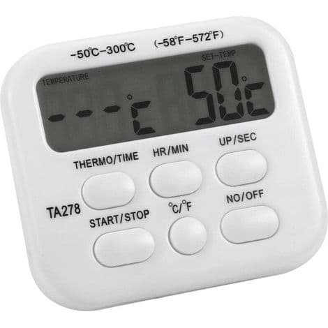 TA278 Stor digital LCD-display med termometer, klocka och timer för mat, rökugnar och grillar med sond – perfekt för köket.