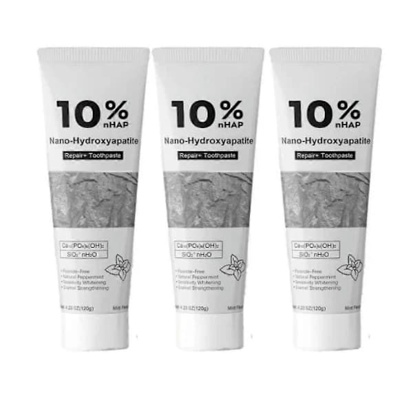 3X 10% nHAP Nano Hydroxyapatite Tandkräm, Fluoridfri Emaljreparerande och Vitgörande Tandkräm, Cool Mint för Fräsch Andedräkt