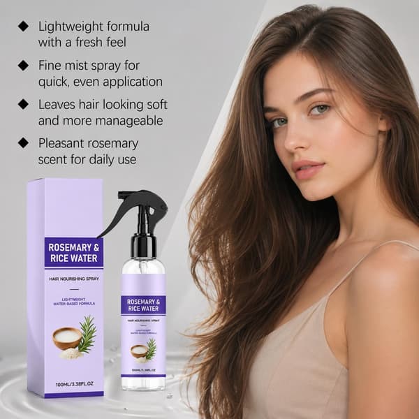 Rosmarin Risvatten Hårspray—100 ml (3,38 fl oz), en flaska.