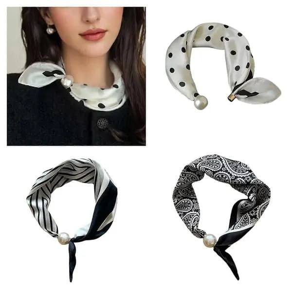 Snygg sidenscarf med säkerhetspärlor och magnetlås, damscarfaccessoar, dekorativ scarf