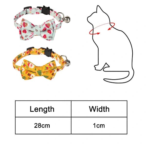 2-pack/set Julhalsband för katt med säkerhetsspänne, söt fluga och klocka, justerbara säkerhetstillbehör för husdjur