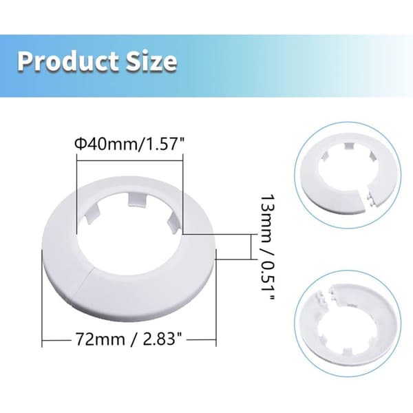PP-plast rörskydd, 4 cm ytterdiameter, för väggdekoration, vitt vattenrör, radiatorrör, 40 mm tjockt