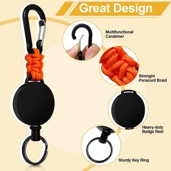 Kraftiga teleskopiska nyckelringar 3-pack – Karbinhakar och ID-rullar med 60 cm stålkabel B-3-pack