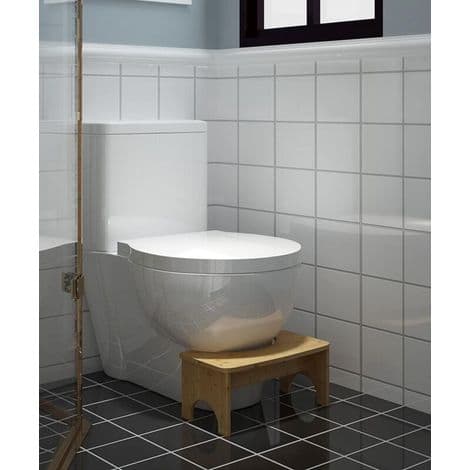 Ergonomisk toalettpall i bambu, 37 × 20 × 17 cm, 35° vinkel, halkfri dyna ingår
