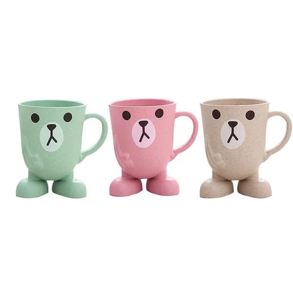 Mug för munsköljning i hemmet med sugrör, tecknat djur, rosa