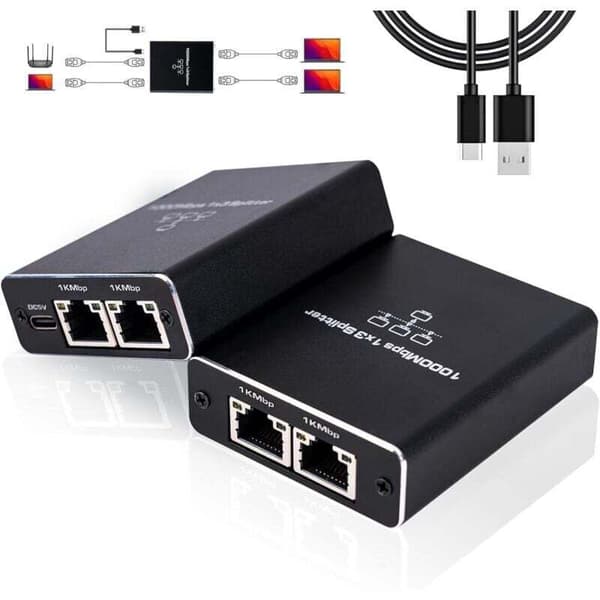 Ethernet-switch 3 portar. RJ45-splitter 1000 Mbps. Ethernet RJ45-fördelare 1 till 3 för dator.