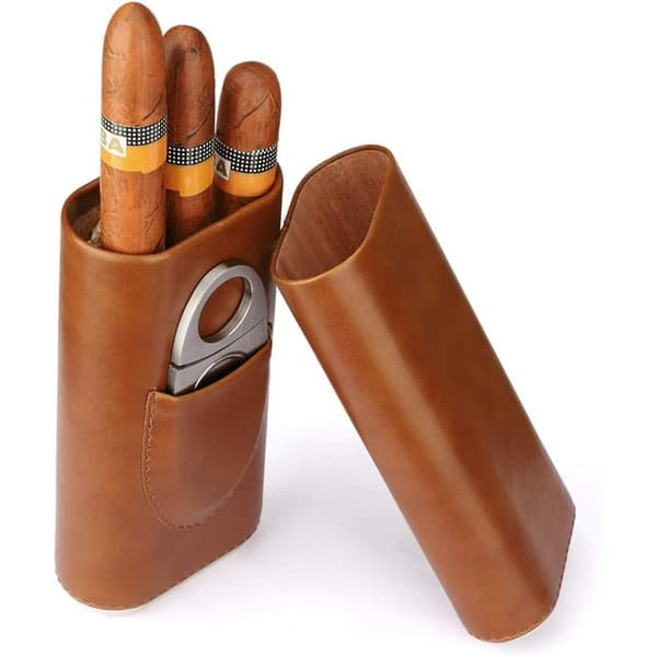 Cigarhumidorer för fingrar, läder cederträ, silvercigarrskärare.