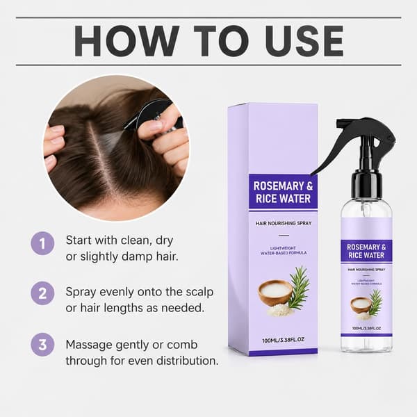 Rosmarin Risvatten Hårspray—100 ml (3,38 fl oz), en flaska.