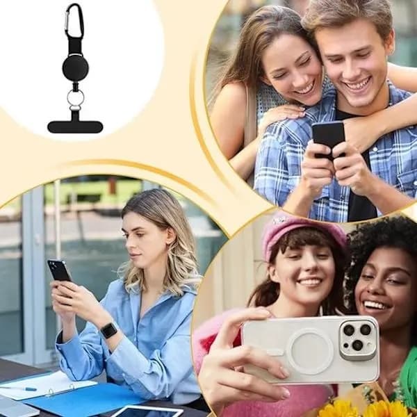 (2-pack) Säkerhetslina för smartphone – Stöldskyddad telefonhållare med karbinhake och stålvajer.