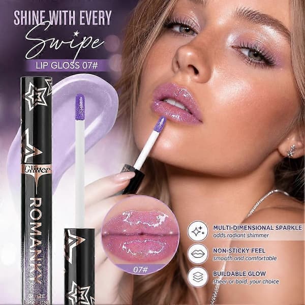 Shimmering Lip Gloss - Glittriga nyanser, ej klibbig, precis applikator, 2,3 g, 04#