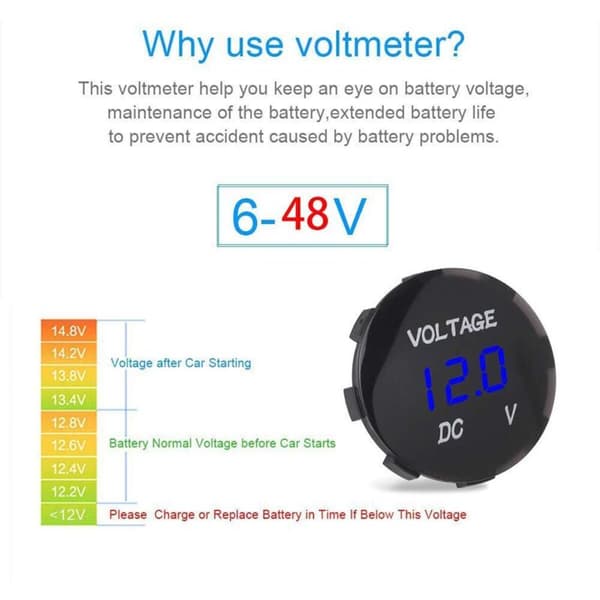 Motorcykelvoltmeter. Bil Motorcykel LED Digital Display Voltmeter DC Voltmeter 12V-24V för Båt Motorcykel Lastbil Marin (Blå)