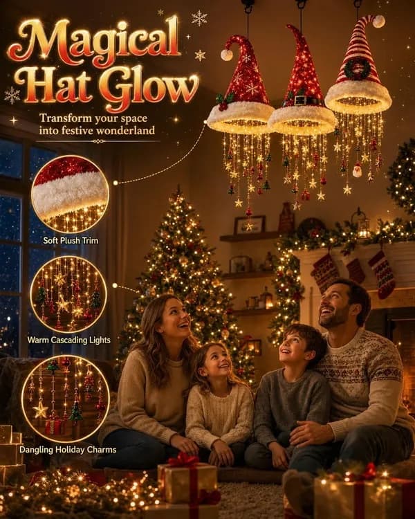Upplyst julhatts-hänglampa, julbelysning med varmtonade LED-lampor