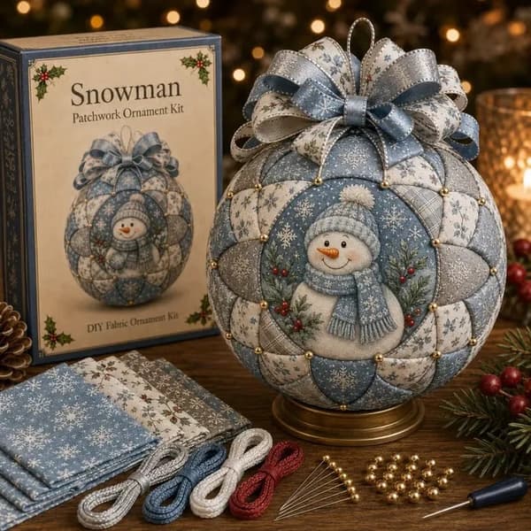 No-Sew Patchwork julgransprydnadskit, set för quiltad tygboll, DIY-dekoration för granen (stor)
