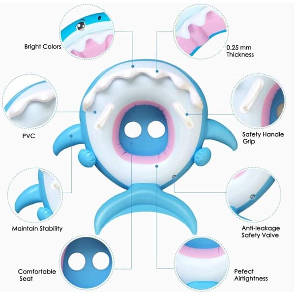 Baby PVC Pool Float Småbarnsflottar med uppblåsbar kapell Haj Spädbarns Pool Float för barn 6-36 månader