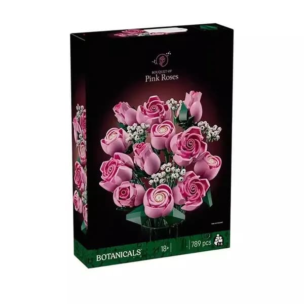 Vackert byggsatsset med rosa blombukett, inklusive blomsterdekorationer.