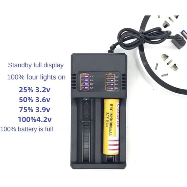 CREA universell smart laddare för 18650-batterier. 2-facks smart USB-laddare för uppladdningsbara batterier.