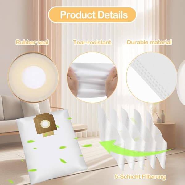 Dammsugarpåsar för Kärcher T7/1, T9/1, T10/1 och T12/1-seriens dammsugare (10-pack)