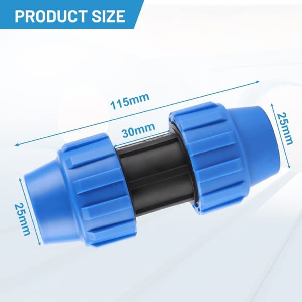 PP-koppling för 25 mm PE-rör. Plast PE-koppling, rak PP-anslutning för vattenrör, PPR PE PVC-röranslutningskoppling. 3 stycken
