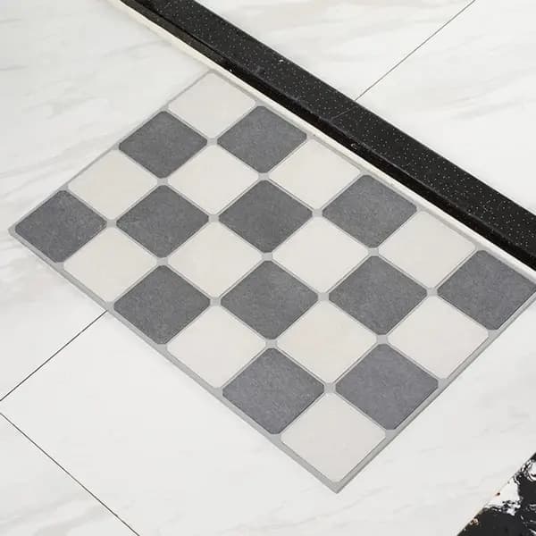 Rutigt mönster golvmatta/badrumsmatta/matta – 60x40cm Grå + Vit