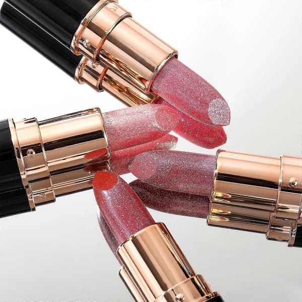 Diamantglitterläppstift, glitterläppglans, diamantglitterläppglans/läppstift, vattentätt, långvarigt, mjukt rosa.
