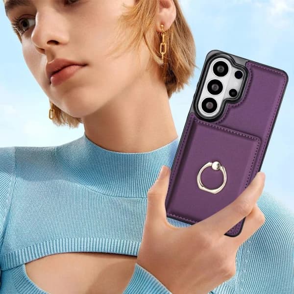 Samsung Galaxy S26 Ultra 5G Fodral med RFID Stöldskydd Kort Ringhållare Mörklila